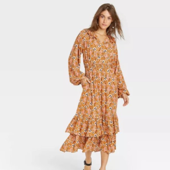 Universal Thread Dresses | Women's Balloon Long Sleeve Ruffle Collar Dress | Color: Blue/Orange | Size: S | Ladywearsprado's Closet